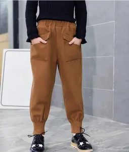 Весна 2022, детская одежда, штаны для девочек, однотонные шерстяные тонкие шаровары для маленьких девочек, свободные брюки для маленьких детей