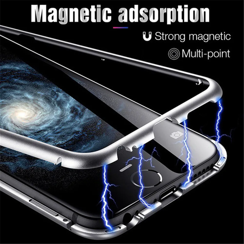 360 Магнитная адсорбции xs max чехол для iPhone XR X 10 8 7 6 S плюс закаленное стекло задняя