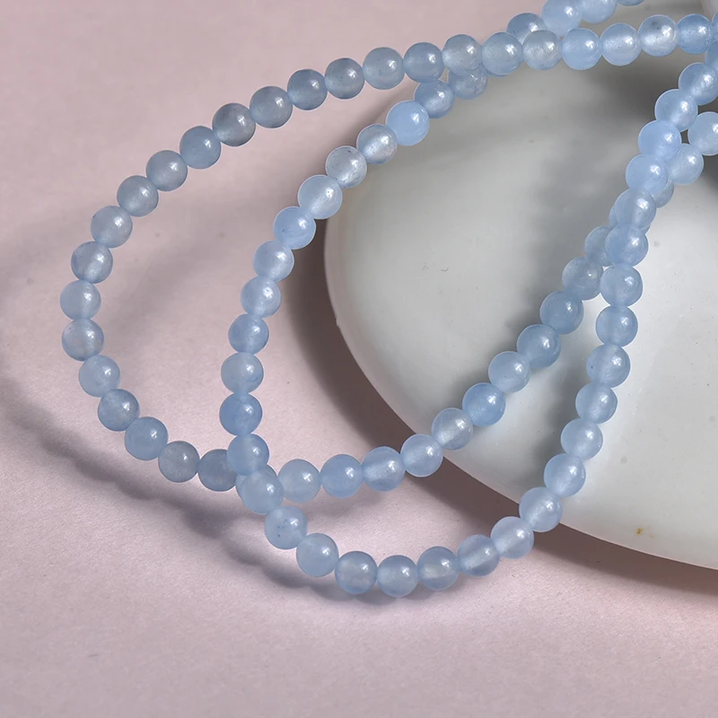 Бусины Из Натурального аквамарина размер 3 мм Круглые синие для самостоятельного