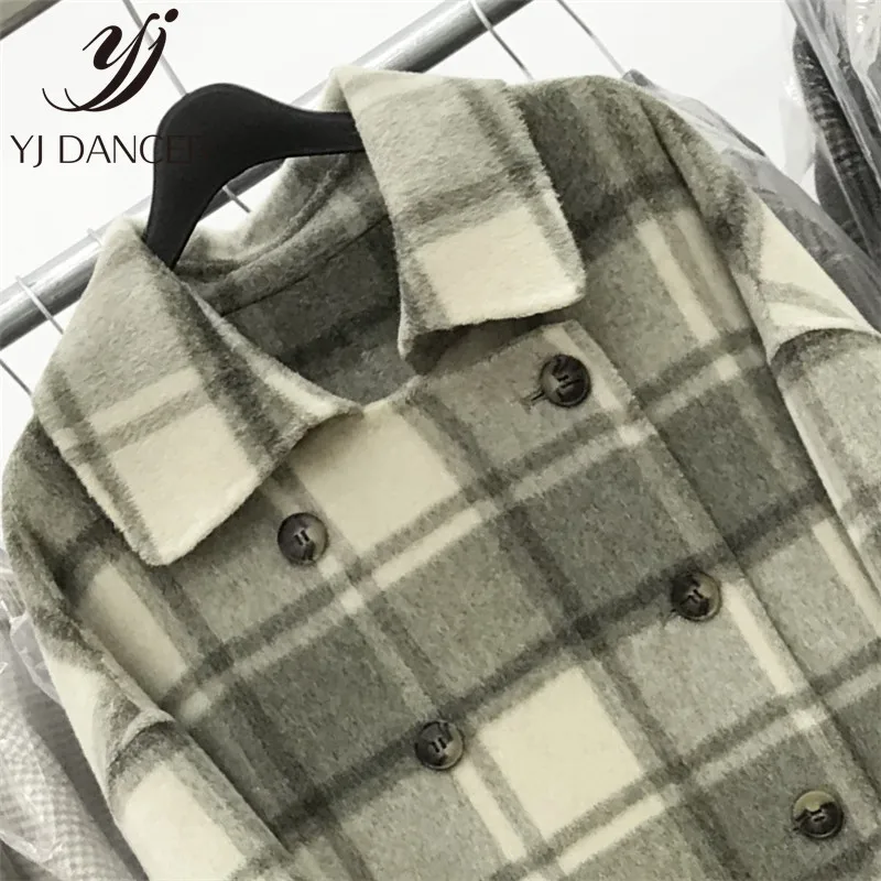 

Autumn Winter Loose Over The Knees Woolen Coat Retro Square Double-Sided Plaid Double-Faced Cashmere Coat Women's Coat YZH507