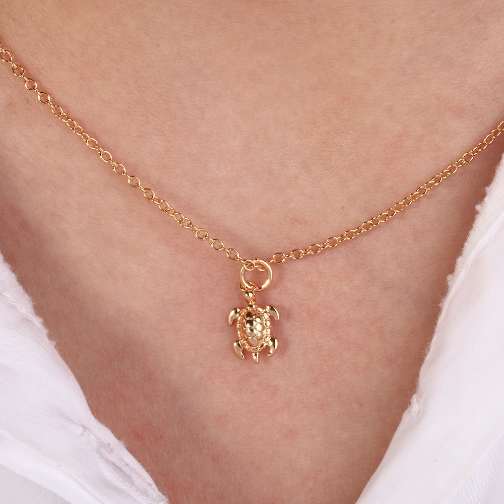 3UM Sea Turtle Necklace Small Cute Animal Tortoise Brass Life Pet Charm Jewelry gold rosegold silver color | Украшения и