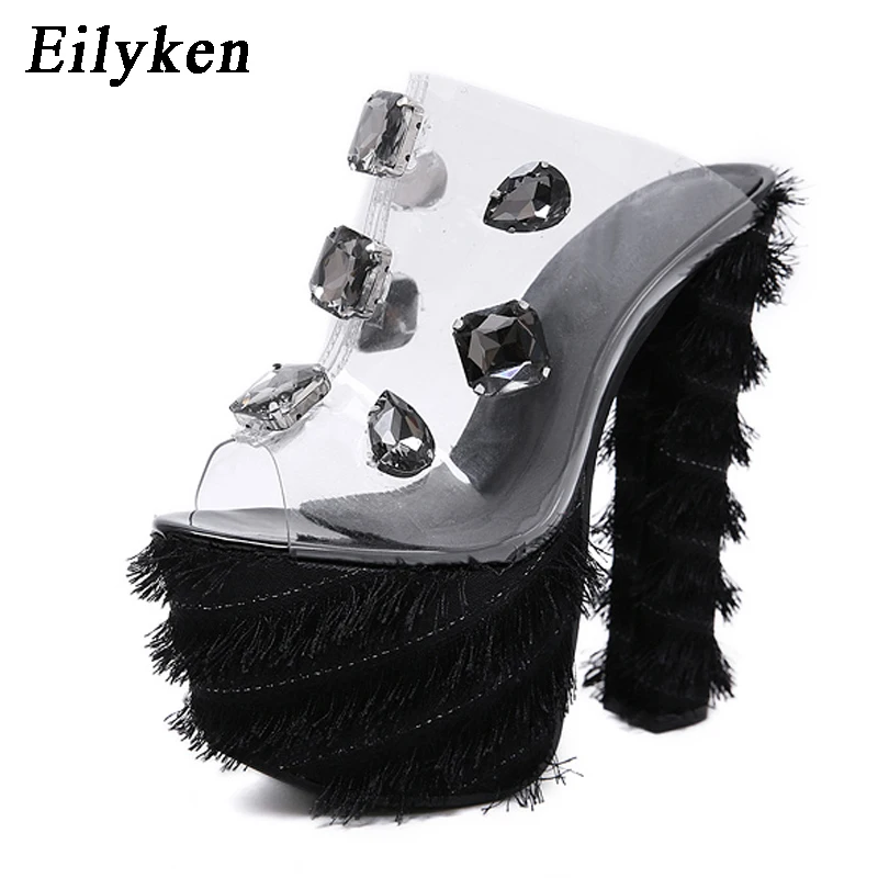 Eilyken; Новинка года; пикантные женские туфли-гладиаторы из ПВХ на платформе с открытым носком; женские свадебные туфли на очень высоком каблуке с кристаллами; размеры 34-40