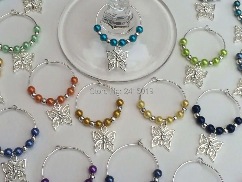 Бесплатная доставка 24x Бабочка смешанные цвета вечерние подвески для винного