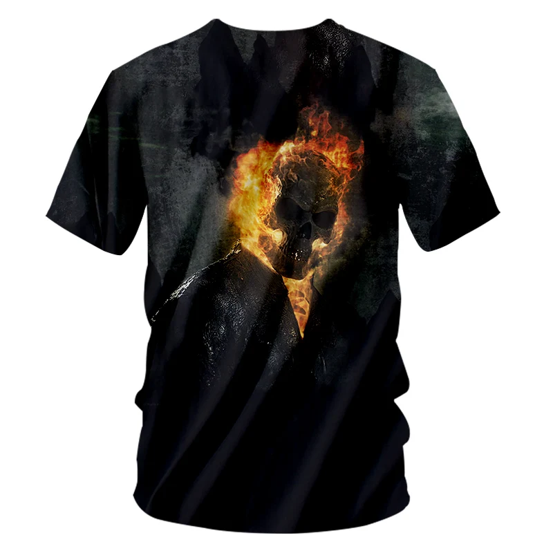 Мужская футболка UJWI 3D в стиле хип хоп с принтом пламени и черепа|Мужские футболки|
