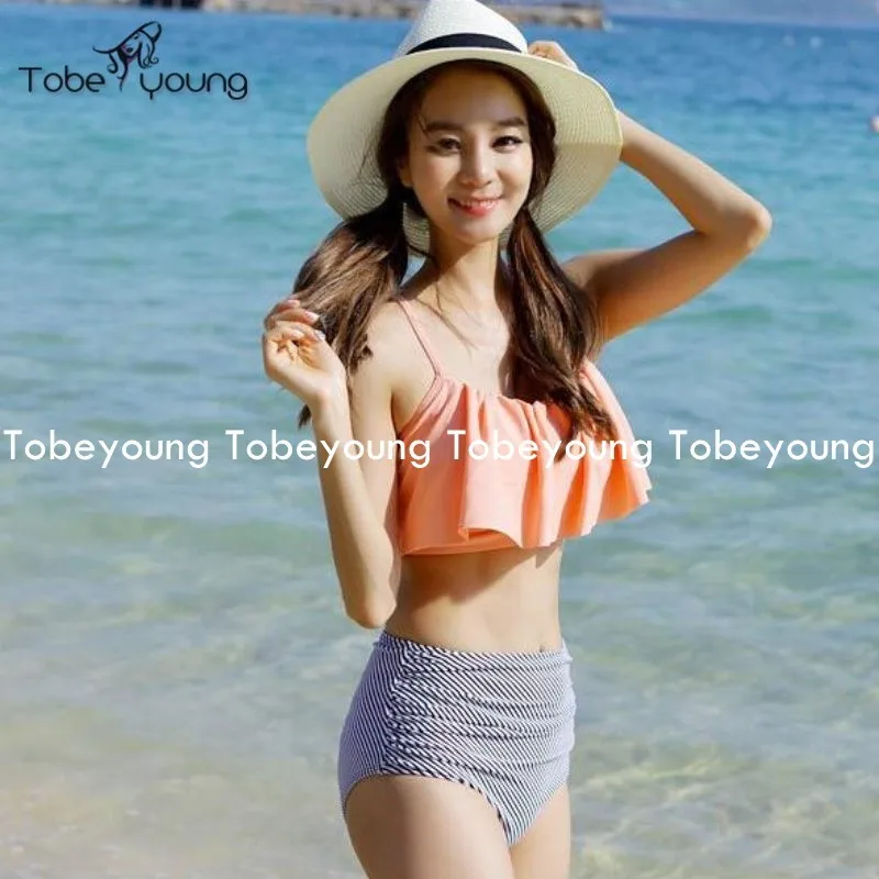 2017 Новый Высокой Талией Купальники Женщины Оборками Бинты Бикини Установить Пуш