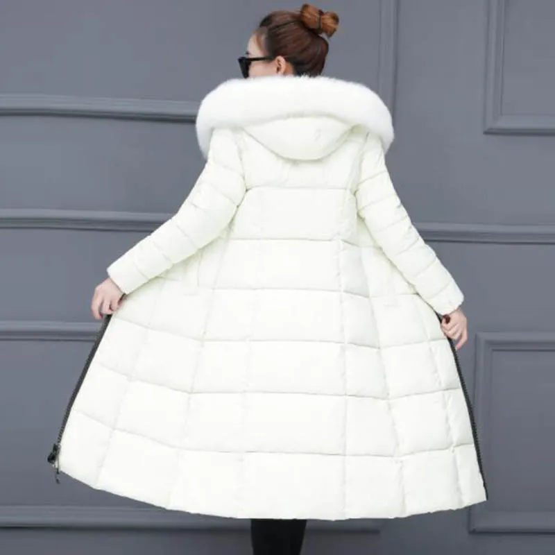 

2019 Big Faux Fur Collar Parka Women Winter Woman Coats Jacket Slim Long Coat Female Parkas Women Coats PP007