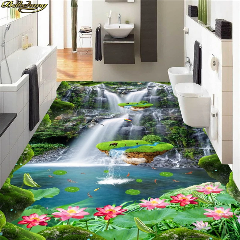 Фотообои beibehang на заказ картина для пола тройка газон скала водопад маленький