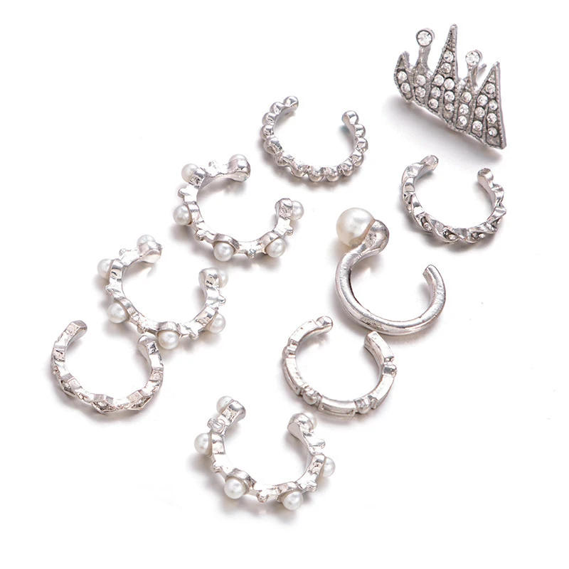 Женские богемные серьги клипсы с имитацией жемчуга 9 шт.|ear clip|pearl ear clipear cuff |