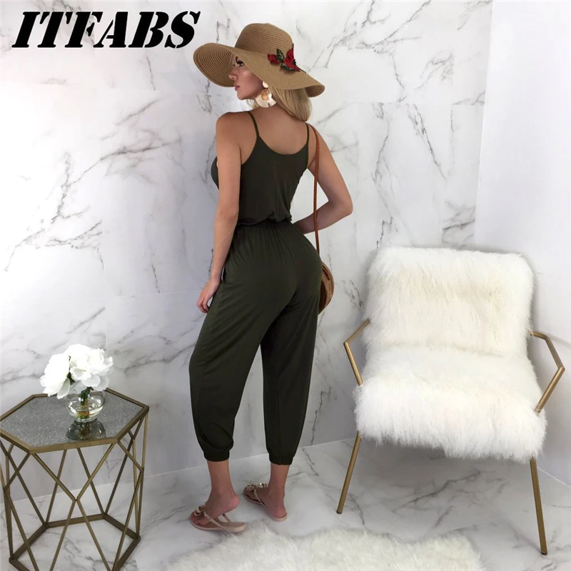 

New Arrival Women Casual Cotton Jumpsuit Sleeveless High Waist Ladies Clubwear Playsuit Jumpsuit Romper Trousers
