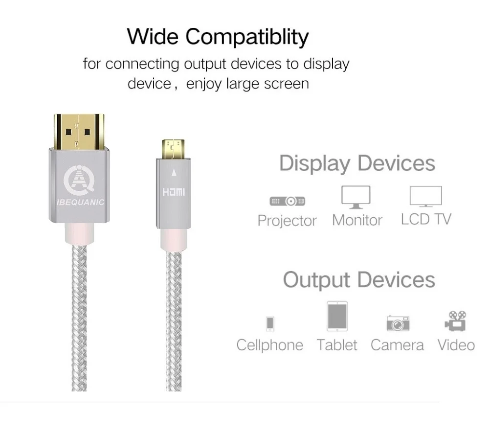 Micro HDMI к HDMI кабель 1 м позолоченный 1,4 3D 2K 1440P высококачественный кабель адаптер для HDTV XBox мобильный телефон Настольный кабель
