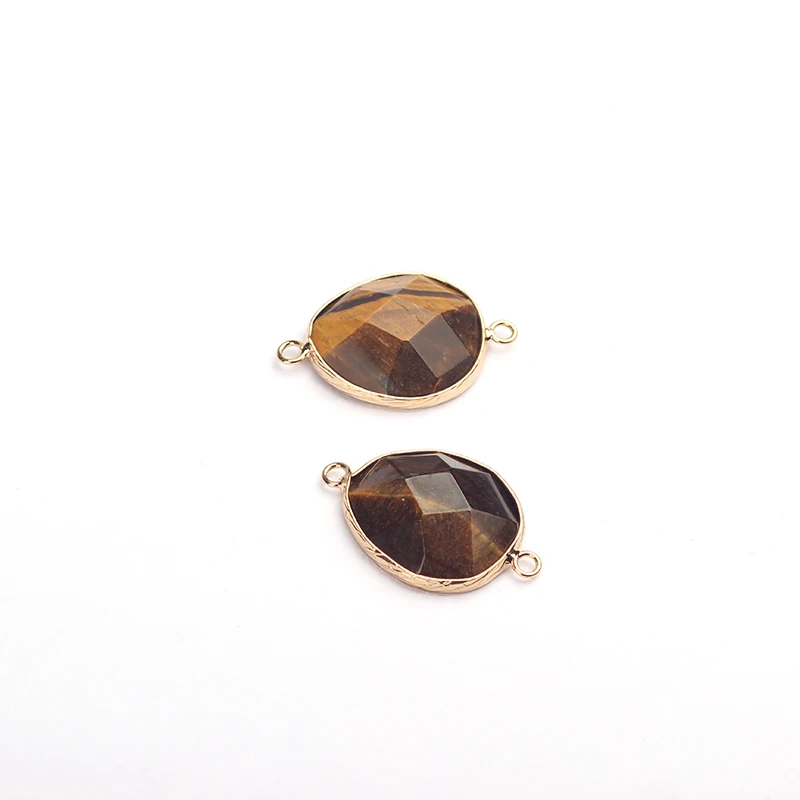 21*24mm 1pcs Natural Stone Charms Pendant Brown Tiger's Eye Water Drop Double Hole Connector For DIY Jewelry Finding Accessories |