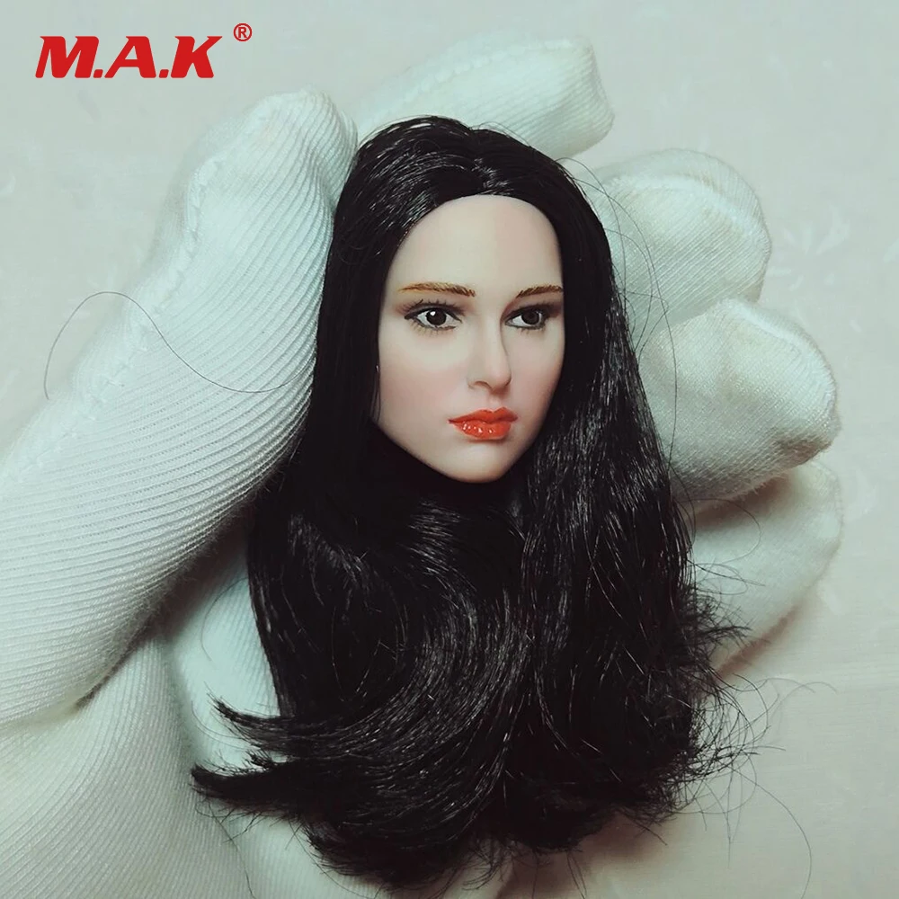 

1:6 Scale Female Head Sculpt Natalie Portman Black Long Hair Head Carving Model For 12" Female Figure Pale Body