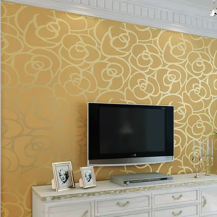 

High quality wholesale environmental non-woven wallpaper flocking rose living room bedroom TV background wallpaper
