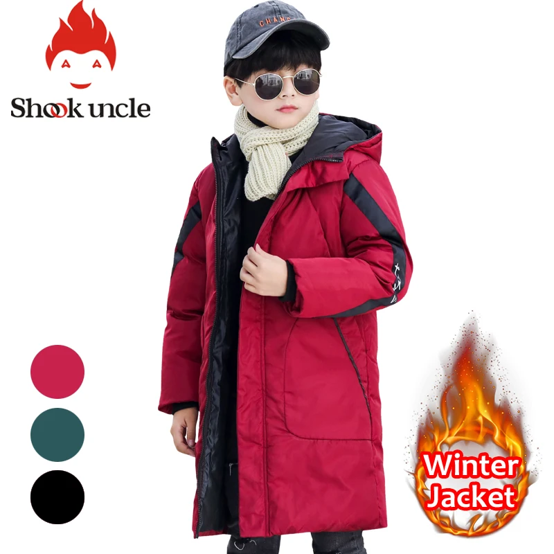 Детская одежда зимняя парка с длинным капюшоном для мальчиков теплое пуховое