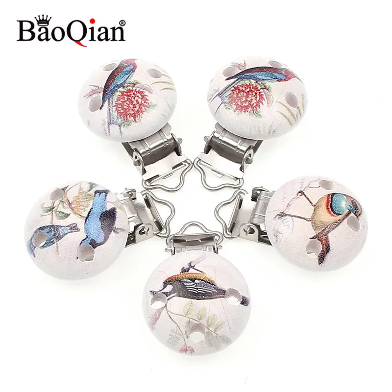 5Pcs Wooden Metal Baby Pacifier Clips For Holders Round Clasps Suspender Children Garment Accessories 29x45mm Дом и сад