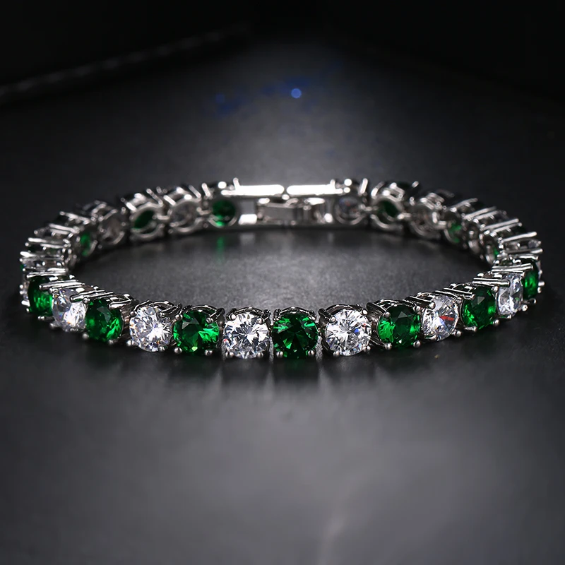 

Hot Sales SparkingTrendy Green Round Zircon Bracelet High Grade Fashion Decoration Wedding Bracelets For Women Gifts B-056