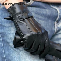 limited men gloves wrist button solid sheepskin glove fashion male genuine leather winter for driving free shipping m021pc