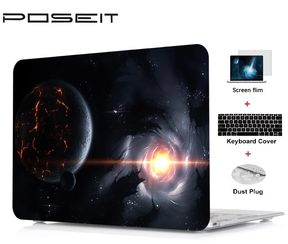Для Apple Macbook Pro retina 12 13 15 жесткий чехол Корпус ноутбука+ крышка клавиатуры+ пленка для экрана+ пылезащитные заглушки Air 11 13