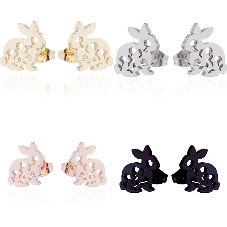 Rabbit Earrings Yiustar New Arrival Romantic Earings for Girls Kids 304 Stainless Steel Stud Earrings Cute Tiny Love Earrings Jewelry Kids Gifts - Окраска металла: Rabbit Earrings