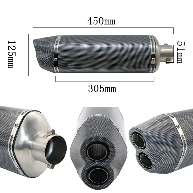 ZS Racing 51mm Universal Motorcycle Modified Exhaust Muffle Pipe Scooter GY6 CBR CBR125 CBR250 CB400 CB600 YZF FZ400 Z750 YZF600 |