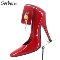 sorbern sexy bdsm women pumps high heels ankle straps lock keys pole dance party shoes night club footwear pump heels size 12