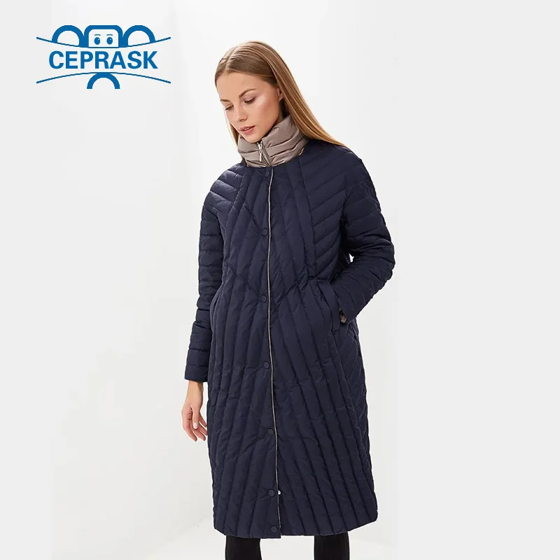 Dark blue Новинка, стеганая весенне-осенняя Женская парка, ветрозащитная тонкая женская куртка длинного размера плюс 6XL, Высококачественная теплая хлопковая куртка CEPRASK - Цвет: Dark blue