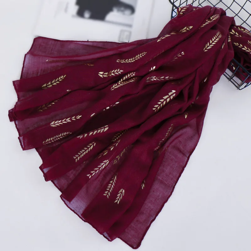 wine red Женские мерсеризованные хлопковые Тонкие шарфы хиджаб мусульманский тюрбан длинный шаль на голову мерцающий золотой пшеницы мусульманская скромность обертывание 180x70 см - Цвет: wine red