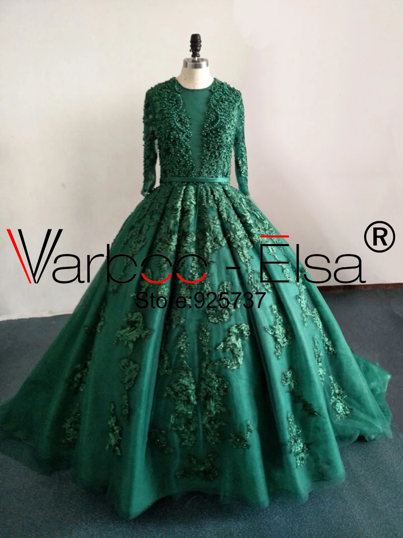 Женское вечернее платье с длинным рукавом varboo_эльза зеленое охотничье