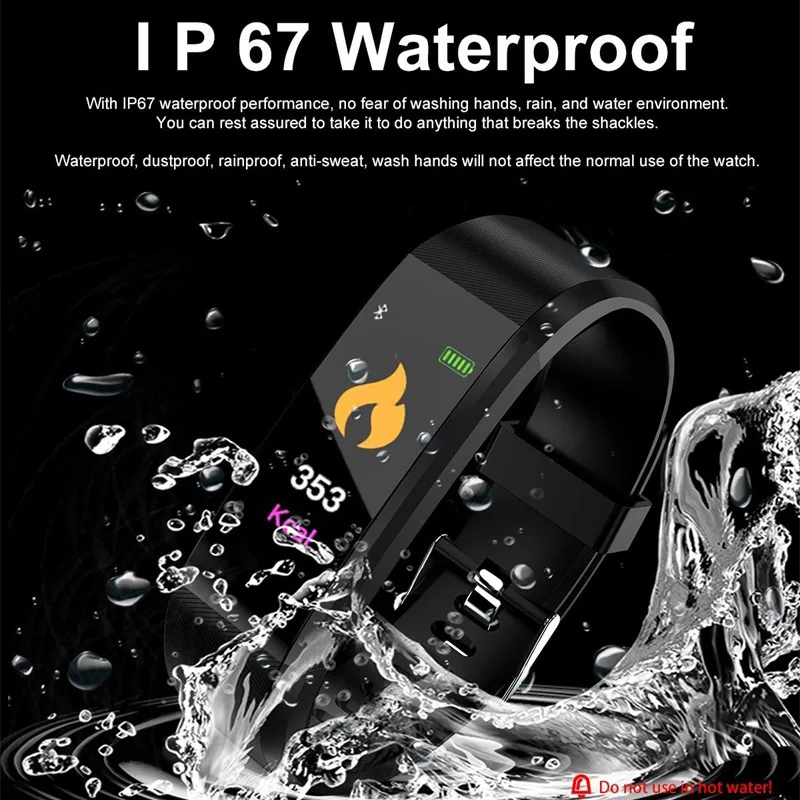 Фитнес трекер F115 PLUS умный браслет с пульсометром для смартфонов Android ios мужчин и