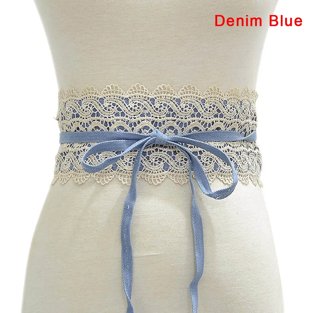 Denim Blue Горячая 1 шт. женское платье пояс кружева широкий пояс PU украшение модный поясной ремень-B5 - Цвет: Denim Blue