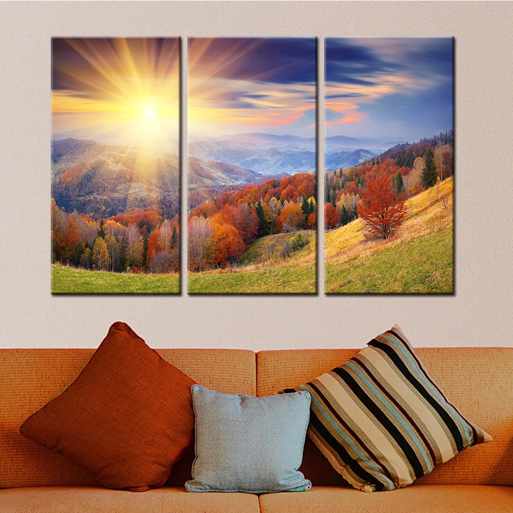 Прямая поставка 3 шт. домашний декор постер горные деревья солнечный свет пейзаж