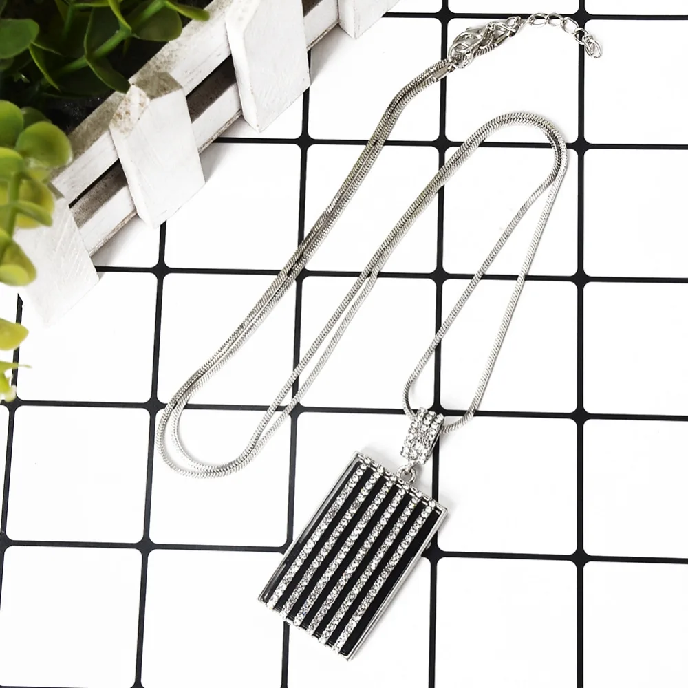 Women Geometric Striped Crystal Long Necklace Fine Rhinestone Leopard Rectangula Pendant Zebra collier femme Jewelry | Украшения и