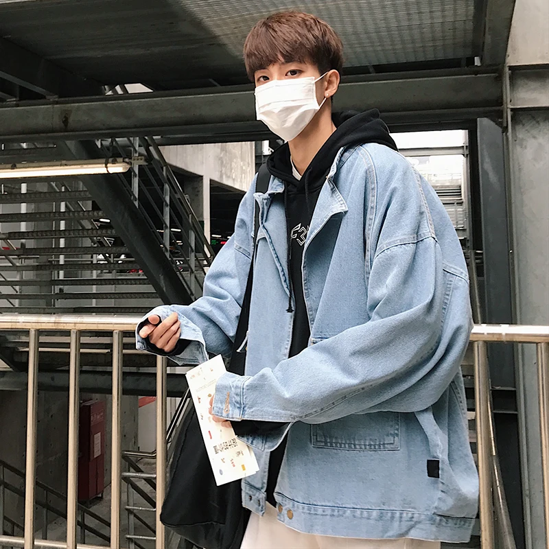 Мужская модная ветровка в Корейском стиле Повседневная джинсовая куртка бомбер