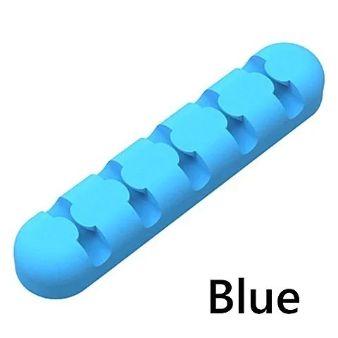 Blue USB Cable Holder Silicone Cable Organizer Flexible Cable Winder Earphone Winder Mouse Headphone Wire Charger Desktop Management - Color: Blue