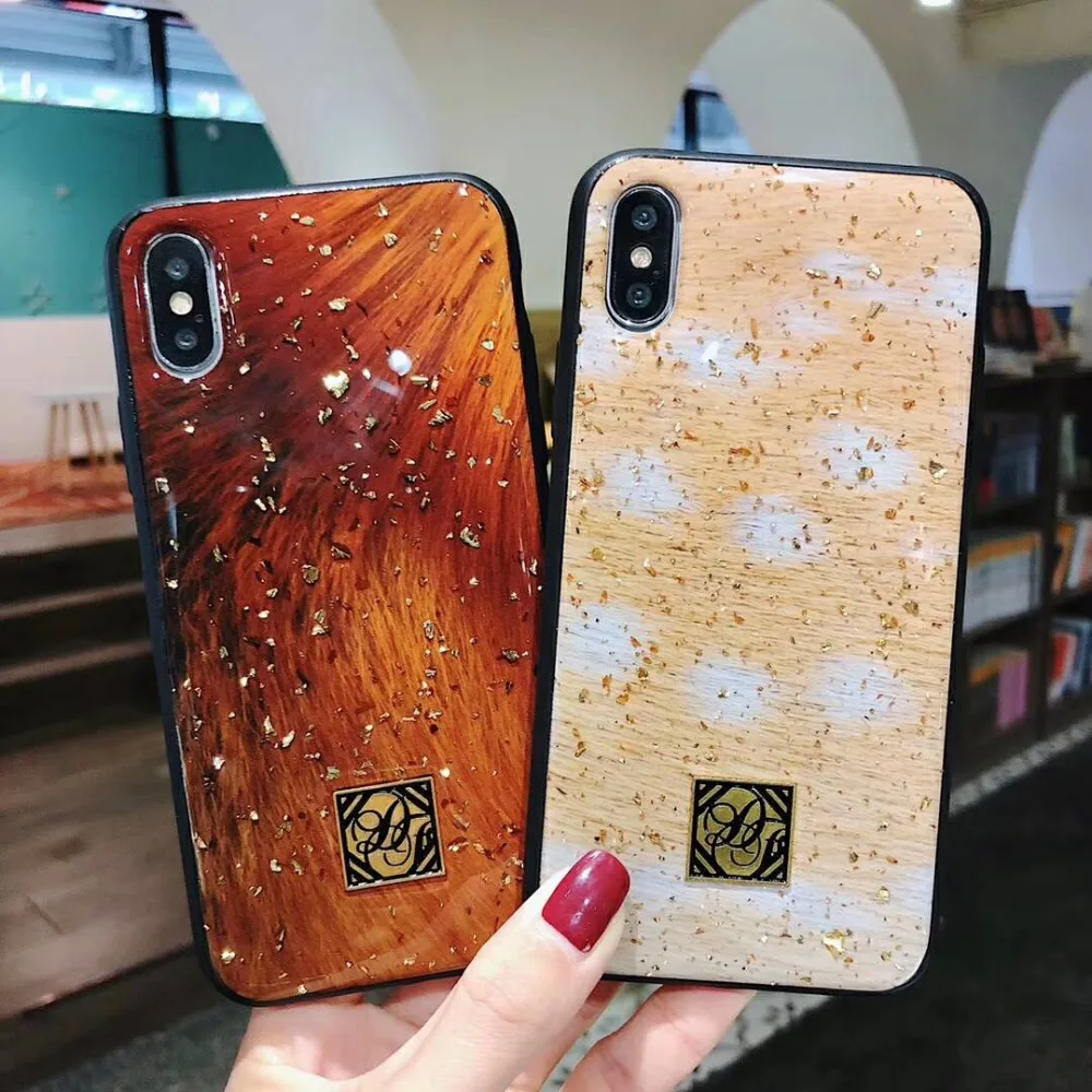 For IphoneXS MAX/XR/8plus Luxury Fashion Sika Deer Pattern Fox Skin Flamingo Feather Glitter Glass Gold leaf TPU Soft Phone Case |