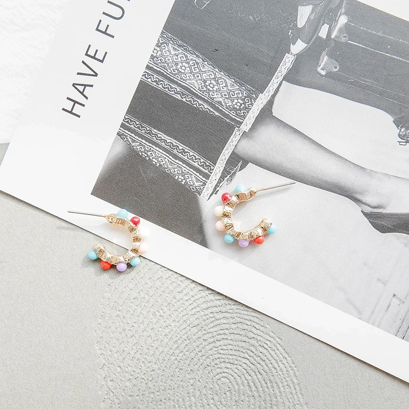 Разноцветные серьги C-образной формы большие серьги-гвоздики милые маленькие