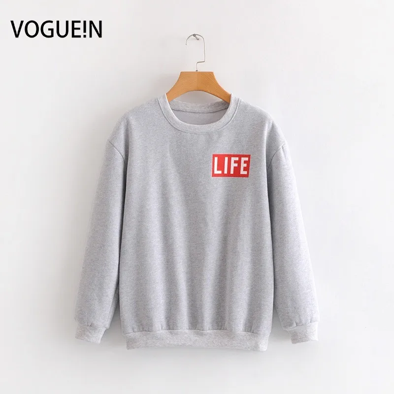 VOGUEIN новые женские повседневные серые теплые толстовки с буквенным принтом