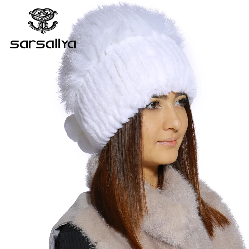 SARSALLYA Зимой меховая шапка для женщин реального рекс кролика с silver fox меховой