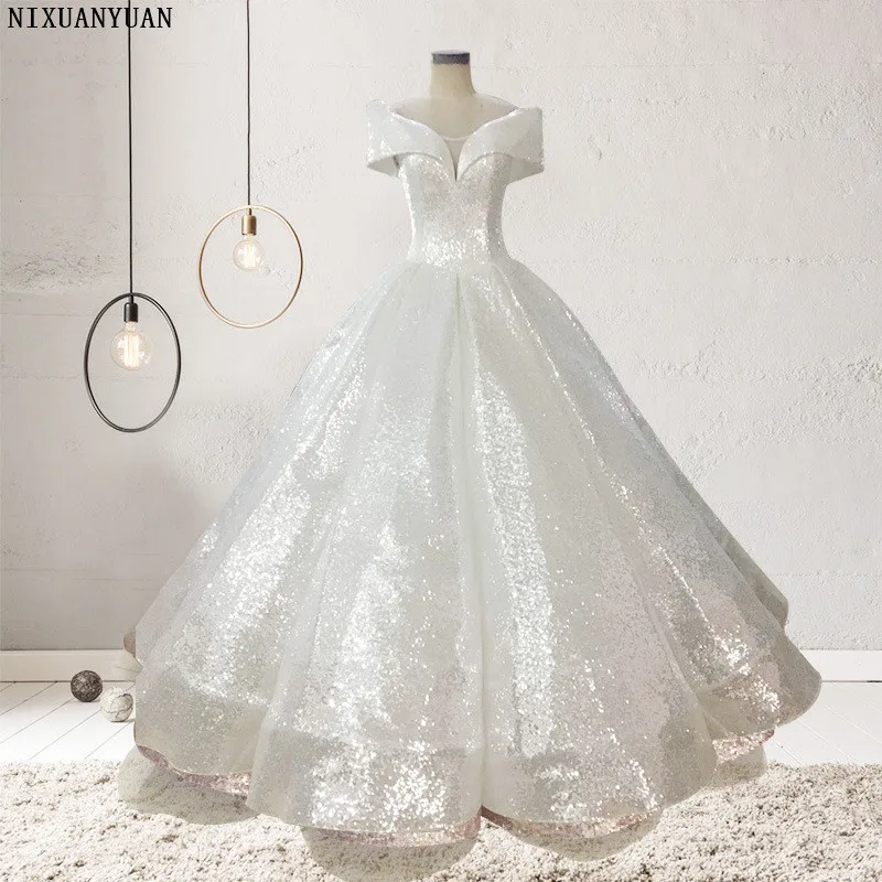 Vestido De Noiva New Gold and Silver Gradual Color Wedding Dresses Court Dreaming Bling Sequined Gown Novia | Свадьбы и торжества