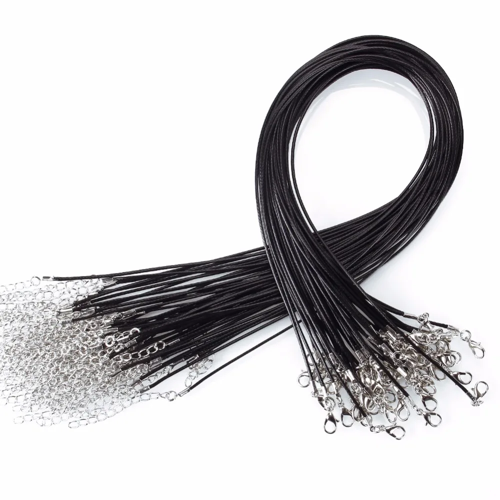 50Pcs/set 18&quot Black Leather Braided Wax Cord Necklace with Lobster Clasps for DIY Jewelry Making | Украшения и аксессуары