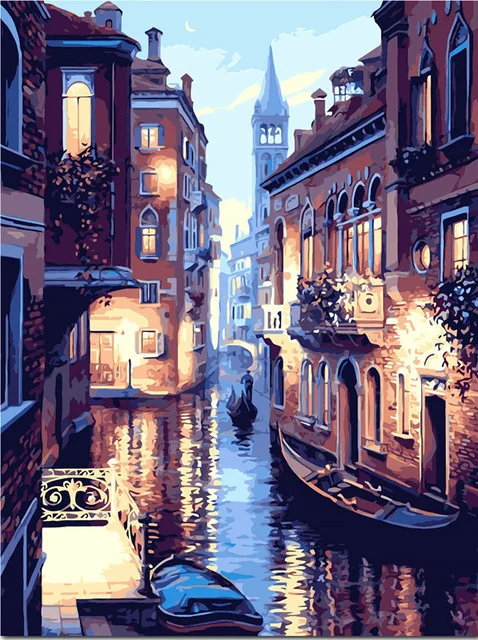 

Diy oil paint ing by numbers diy picture draw color on canvas hand wall landscape