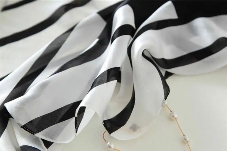Женский шелковый шарф Длинная элегантная шаль мягкие шарфы в черно белую полоску