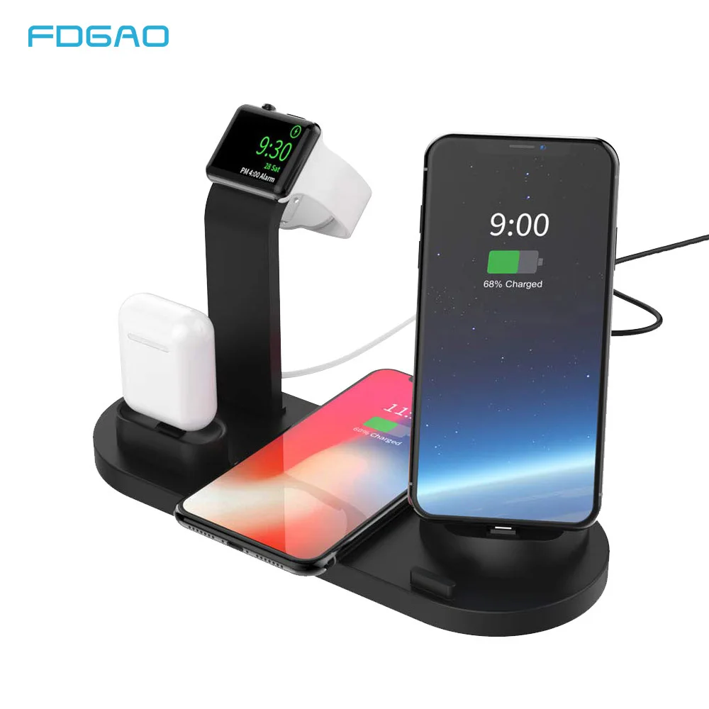 Док станция FDGAO для быстрой зарядки Apple Watch 4 3 2 1 AirPods Qi беспроводное зарядное