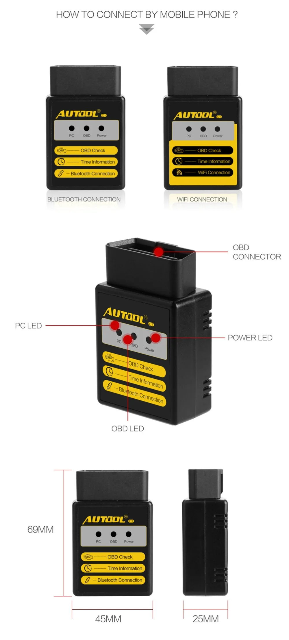 AUTOOL C1 ELM327 V1.5 Wi-Fi Bluetooth OBD2 ELM 327 сканер OBD 2 Автомобильный диагностический инструмент автомобильный считыватель кодов сканирование OBDII 2 адаптер