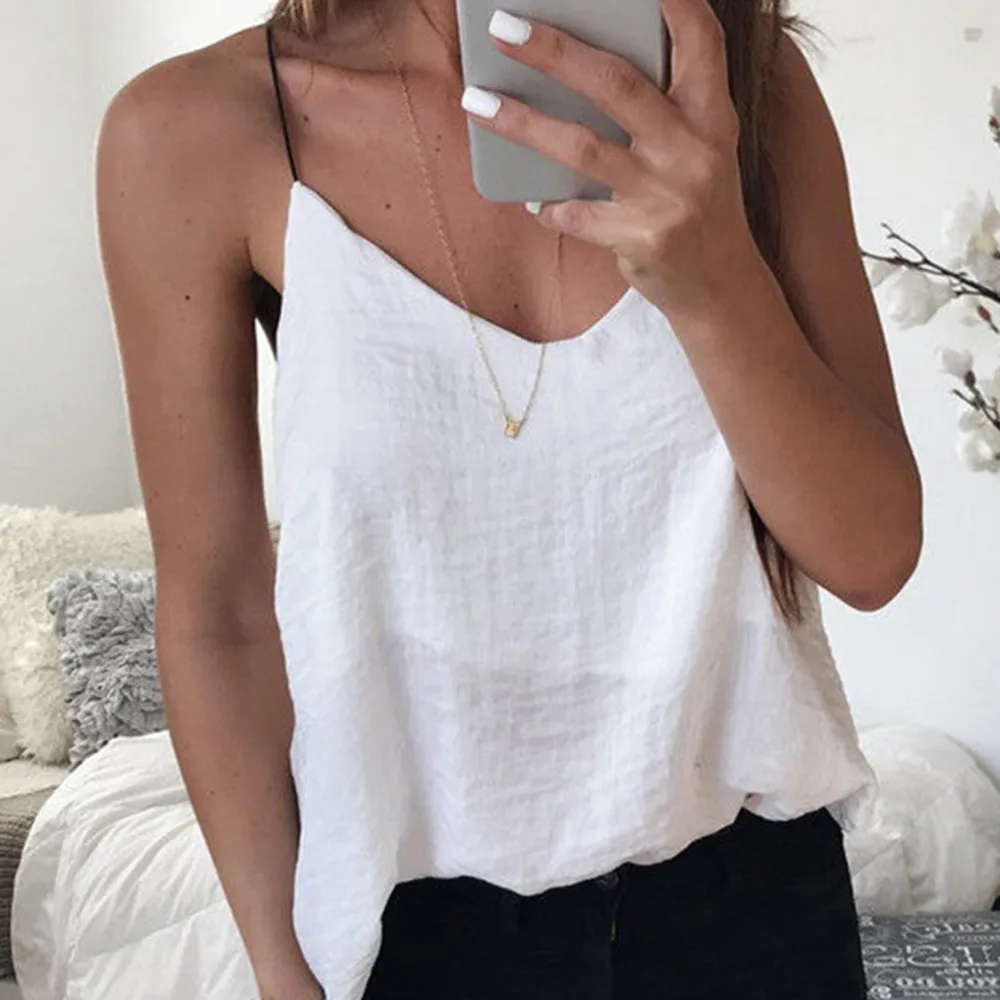 Женская футболка на бретельках однотонная блузка без рукавов с треугольным