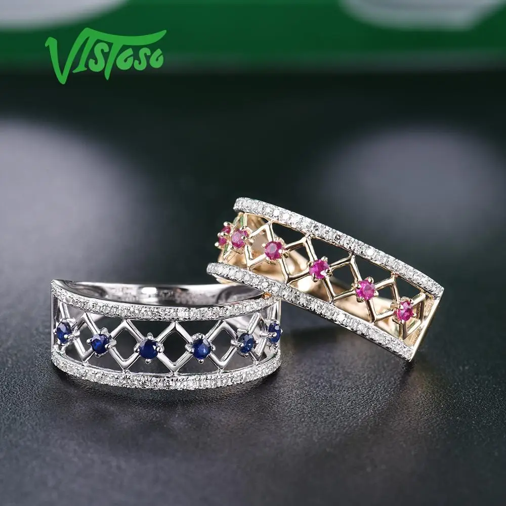 VISTOSO 14 K Y/W золотые кольца для женщин подлинные блестящие алмазные Необычные