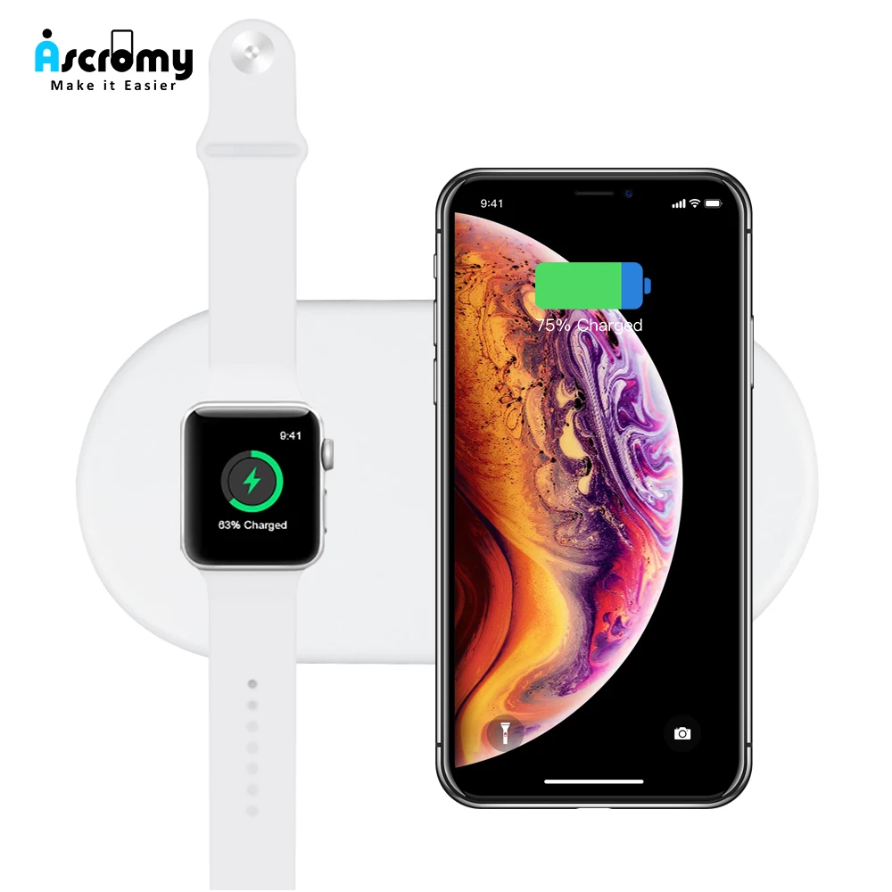 Беспроводное зарядное устройство Ascromy QI 7 5 вт для iWatch Apple Watch 4 3 2 iPhone XS Max XR X 8 Plus Samsung