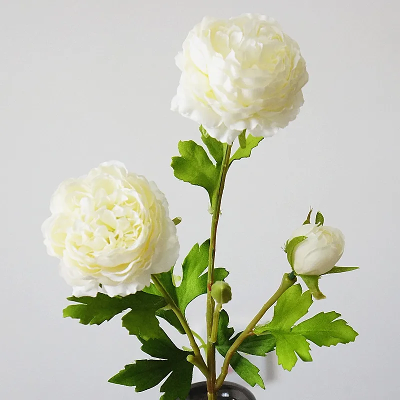 Type B White 3 головки Искусственный Розовый цветок пиона ветка с листьями шелк Флорес пионы для домашнего декора стола diy Свадебные украшения - Цвет: Type B White