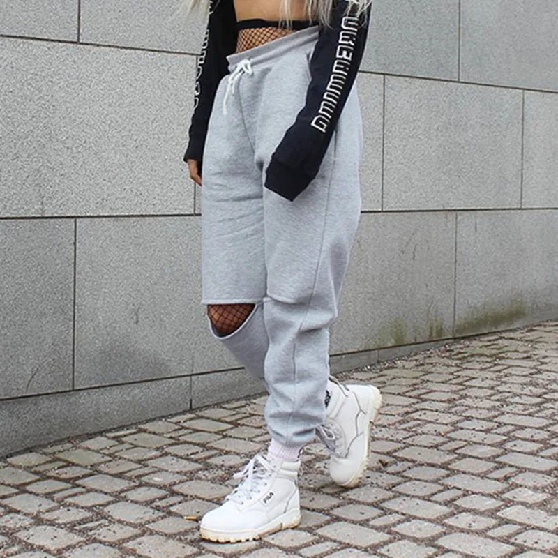 Women 2018 High Waist Side Double Hollow out Pants Drawstring Split Streetwear Sweatpants Womens Trousers Pencil | Женская одежда