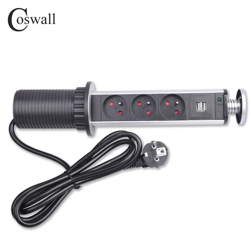 COSWALL 16A PULL POP UP 3 французская розетка 2 usb порт для зарядки кухонные настольные